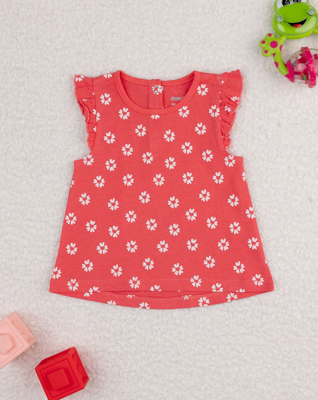 βρεφική μπλούζα κοραλί με λουλούδια για κορίτσι - Prénatal