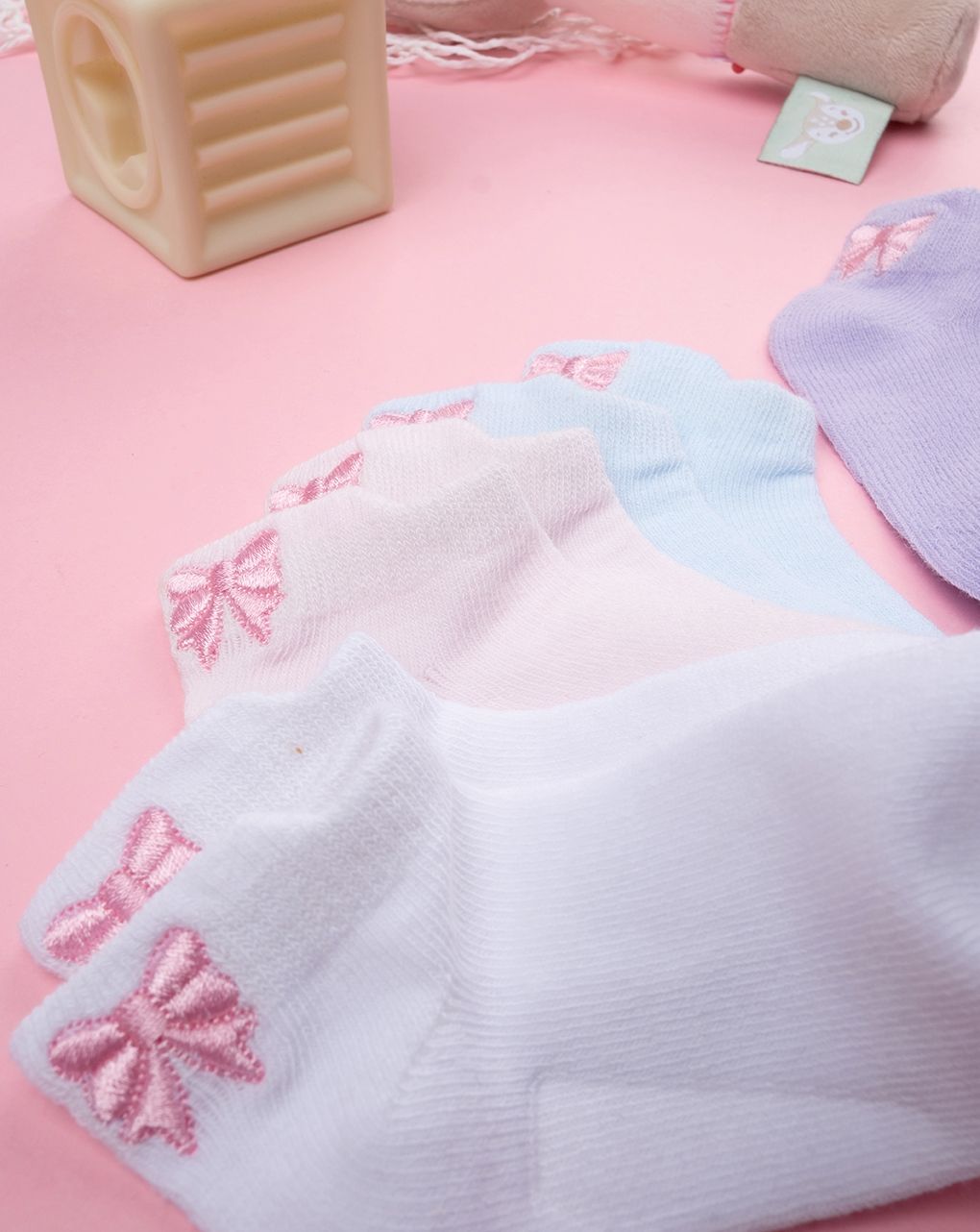 βρεφικά καλτσάκια πολύχρωμα με φιογκάκια πακέτο x5 για κορίτσι - Prénatal