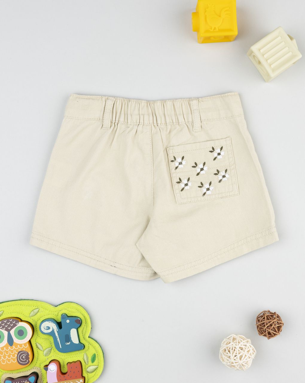 παιδικό σορτσάκι μπεζ με λουλούδια για κορίτσι - Prénatal