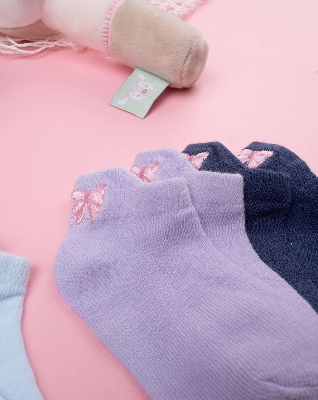 βρεφικά καλτσάκια πολύχρωμα με φιογκάκια πακέτο x5 για κορίτσι - Prénatal