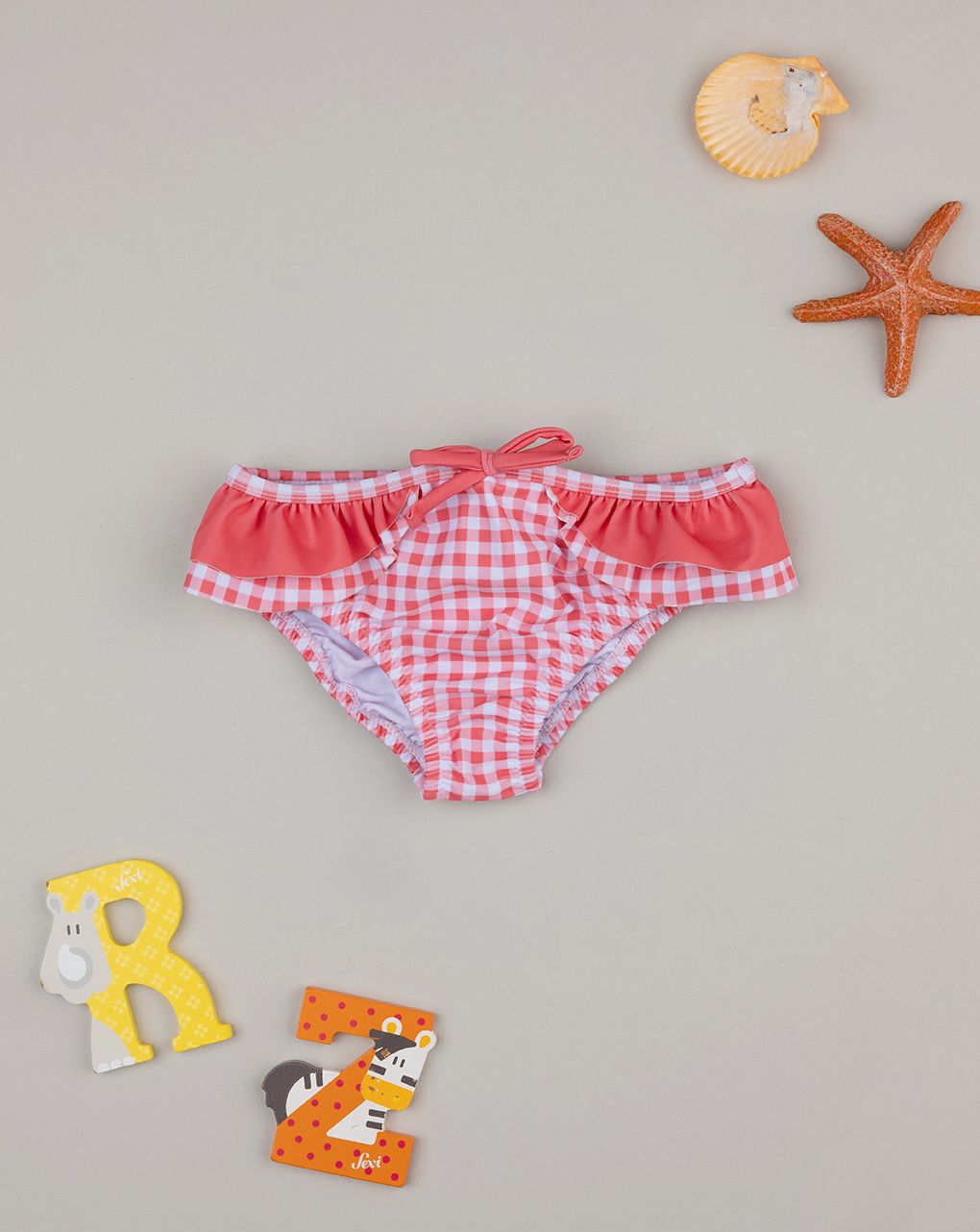 βρεφικό μαγιό σλιπ καρό κοραλί/λευκό για κορίτσι