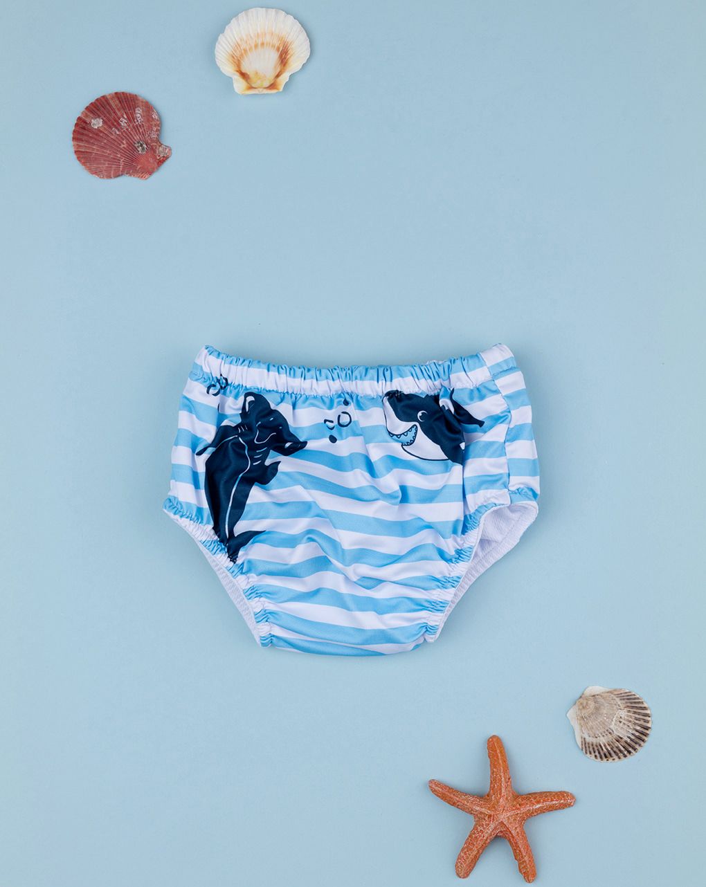 βρεφικό μαγιό πάνα ριγέ με καρχαρίες για αγόρι