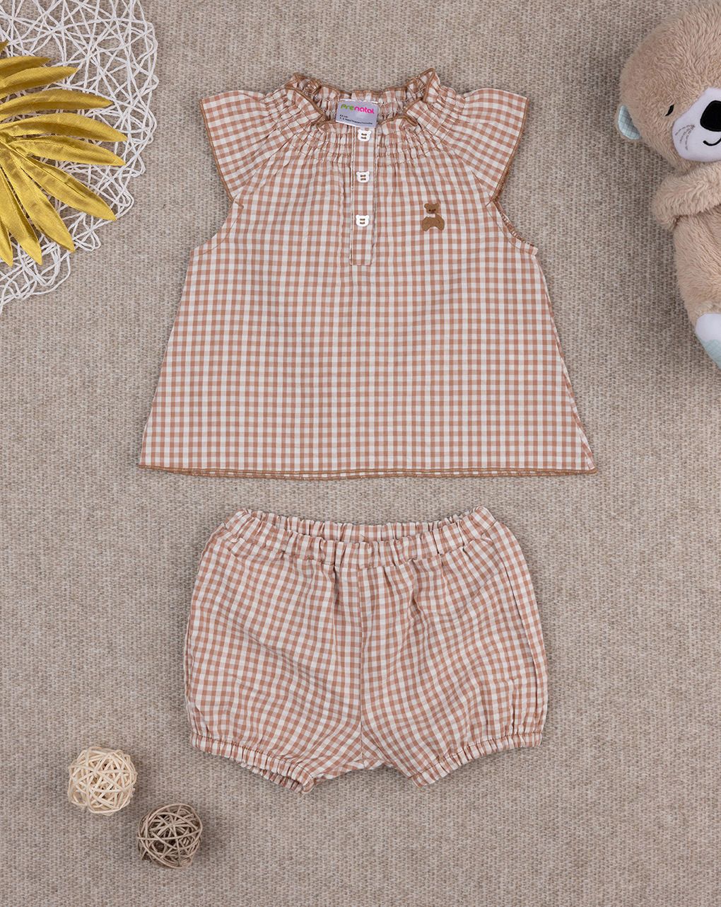 βρεφικό σετ μπλούζα και σορτσάκι καρό για κορίτσι - Prénatal