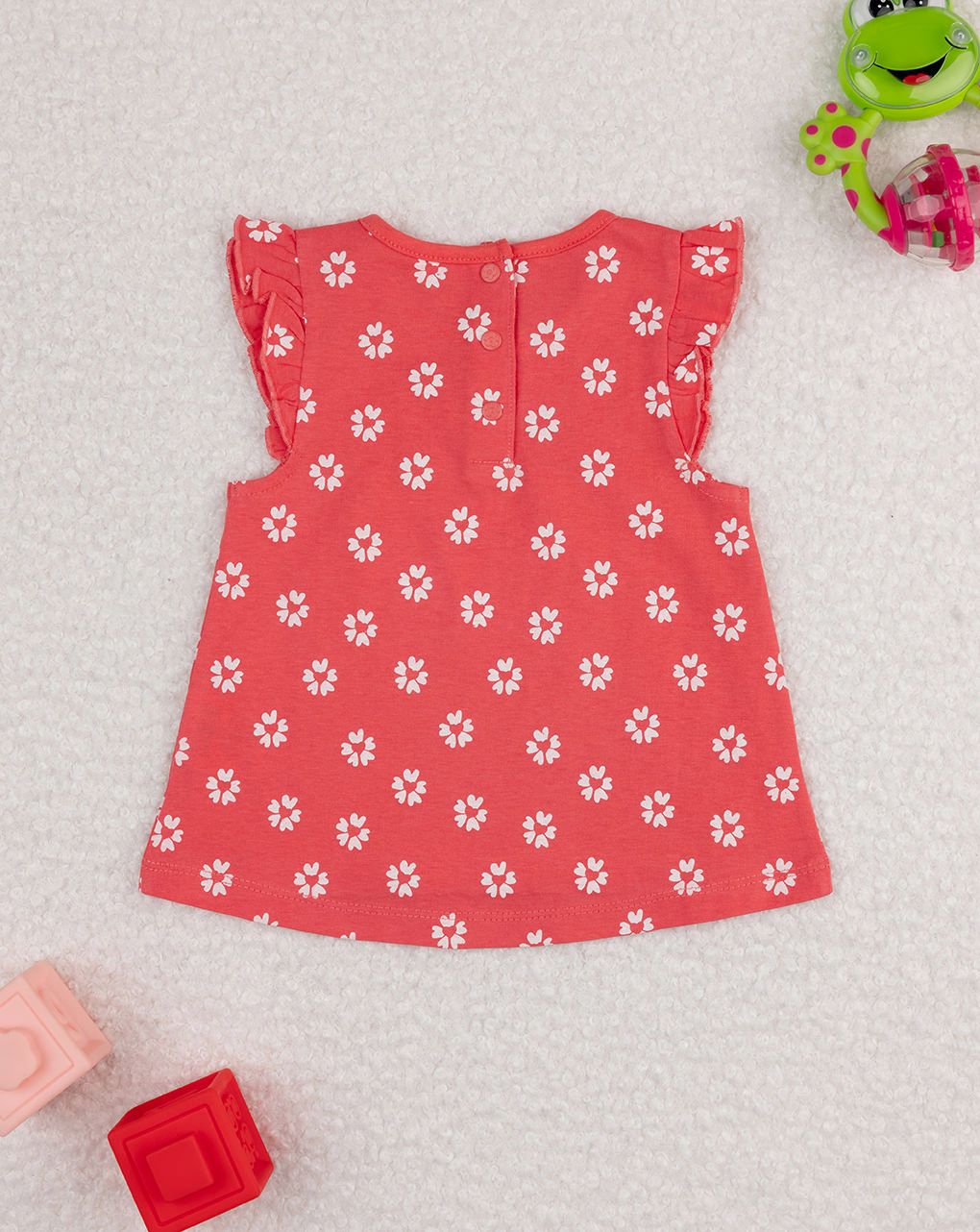 βρεφική μπλούζα κοραλί με λουλούδια για κορίτσι - Prénatal
