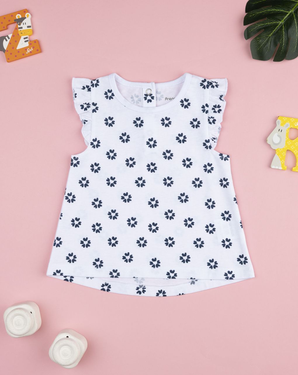 βρεφική μπλούζα λευκή με λουλούδια για κορίτσι - Prénatal