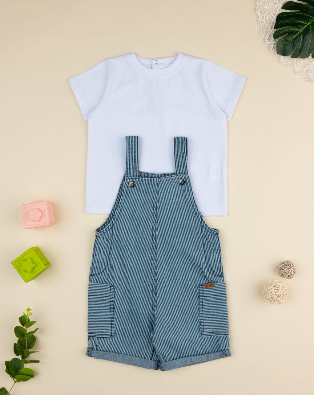 βρεφικό σετ t-shirt και σαλοπέτα chambray για αγόρι