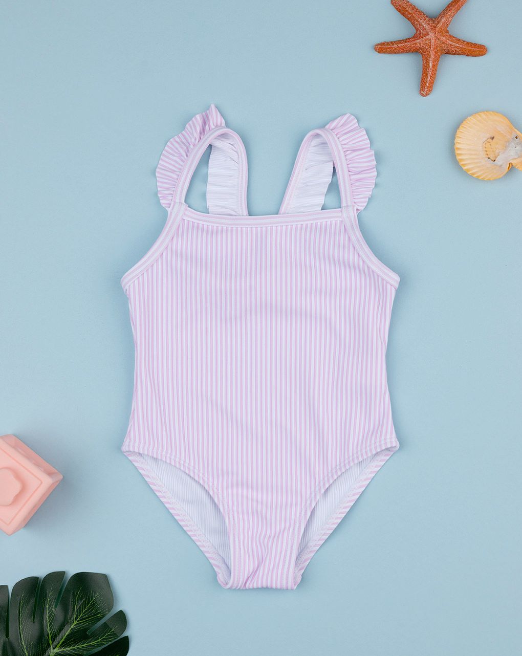παιδικό ολόσωμο μαγιό ριγέ ροζ/λευκό για κορίτσι