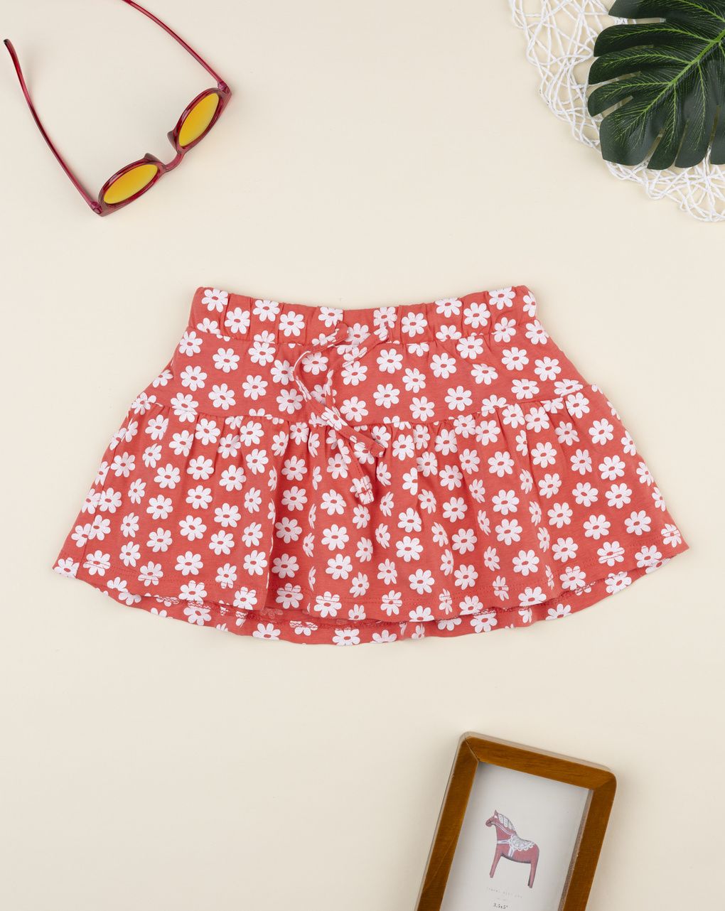 παιδική φούστα κοραλί με μαργαρίτες για κορίτσι