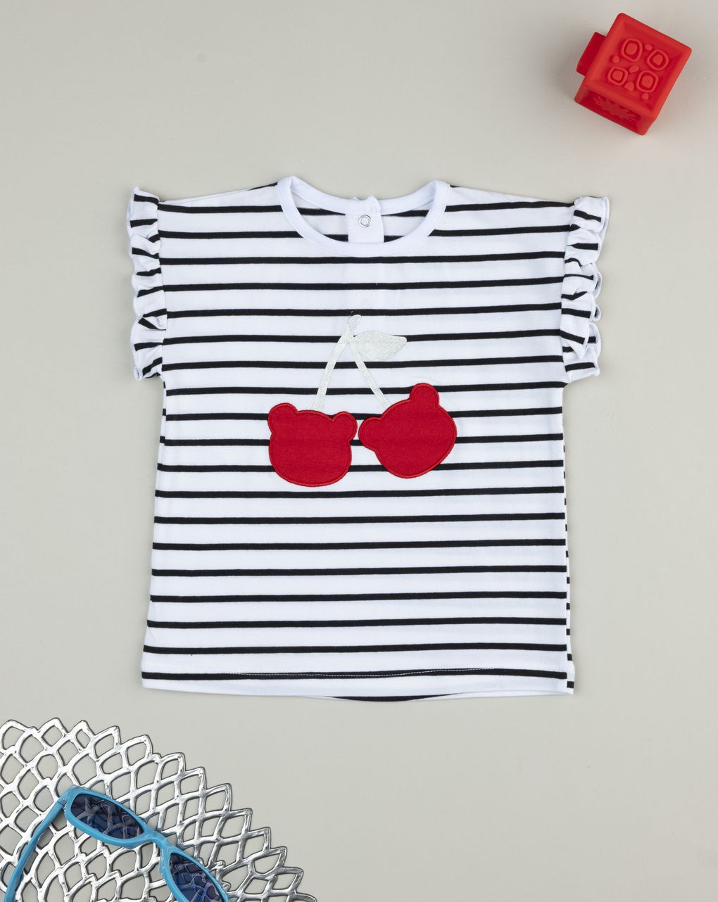 βρεφικό t-shirt λευκό ριγέ με κεράσι για κορίτσι - Prénatal