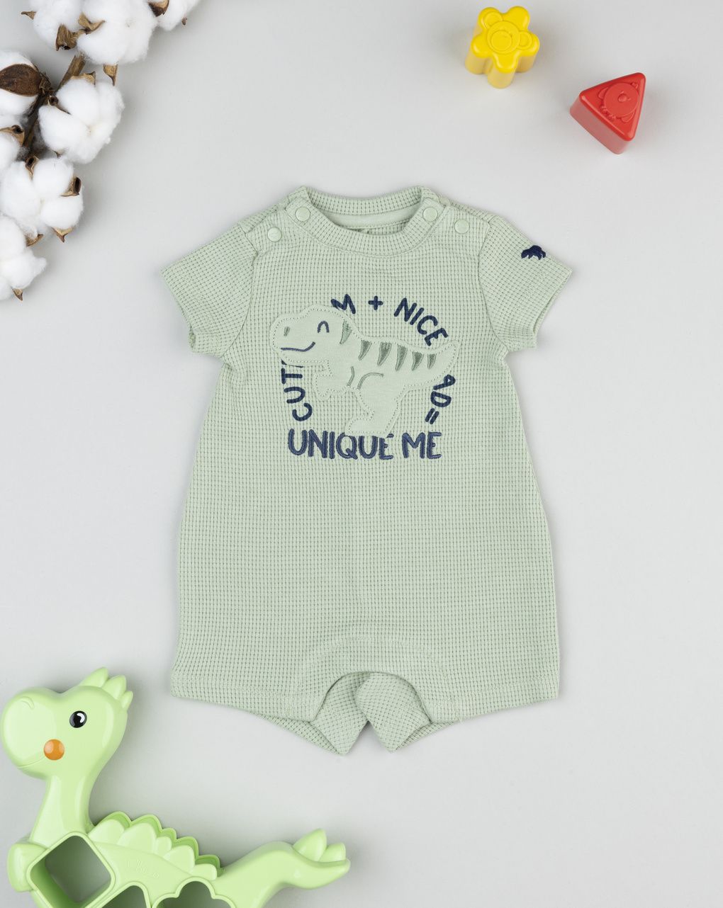 βρεφικό φορμάκι γκοφρέ πράσινο με δεινόσαυρο για αγόρι - Prénatal
