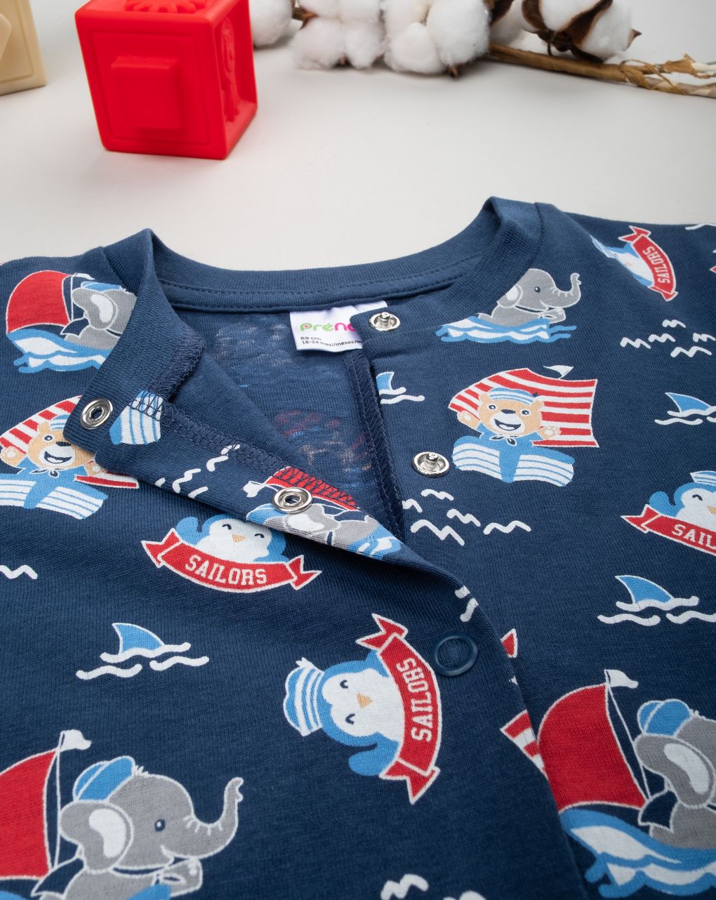 βρεφική ολόσωμη πιτζάμα μπλε sailors για αγόρι - Prénatal