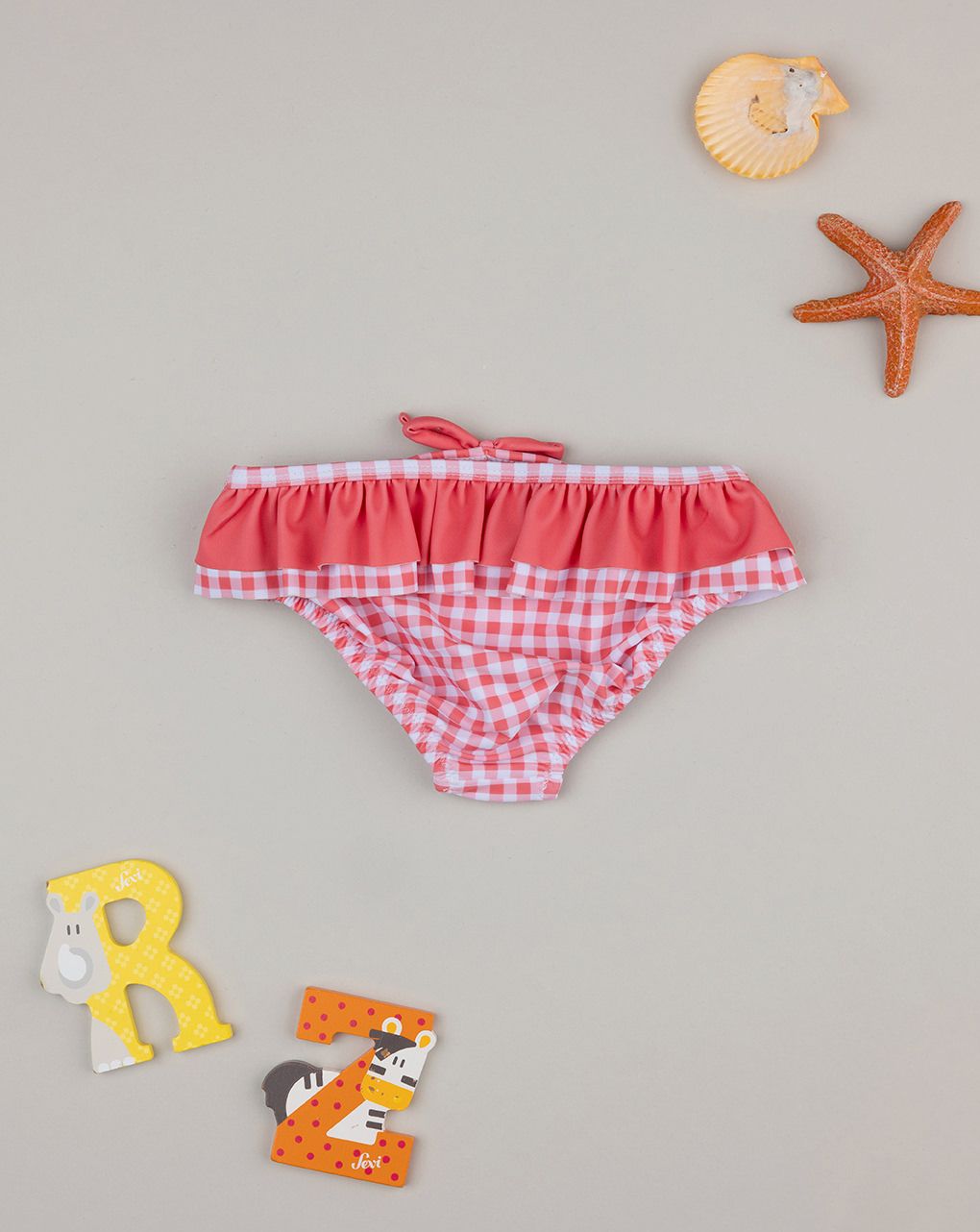 βρεφικό μαγιό σλιπ καρό κοραλί/λευκό για κορίτσι - Prénatal