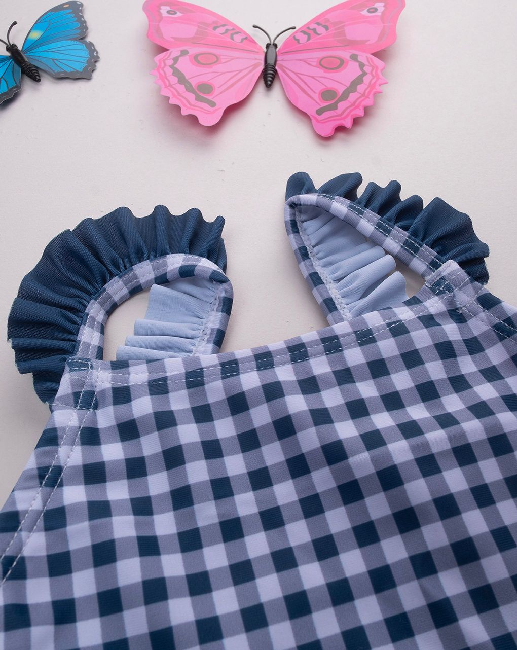 βρεφικό ολόσωμο μαγιό καρό vichy μπλε/λευκό για κορίτσι - Prénatal