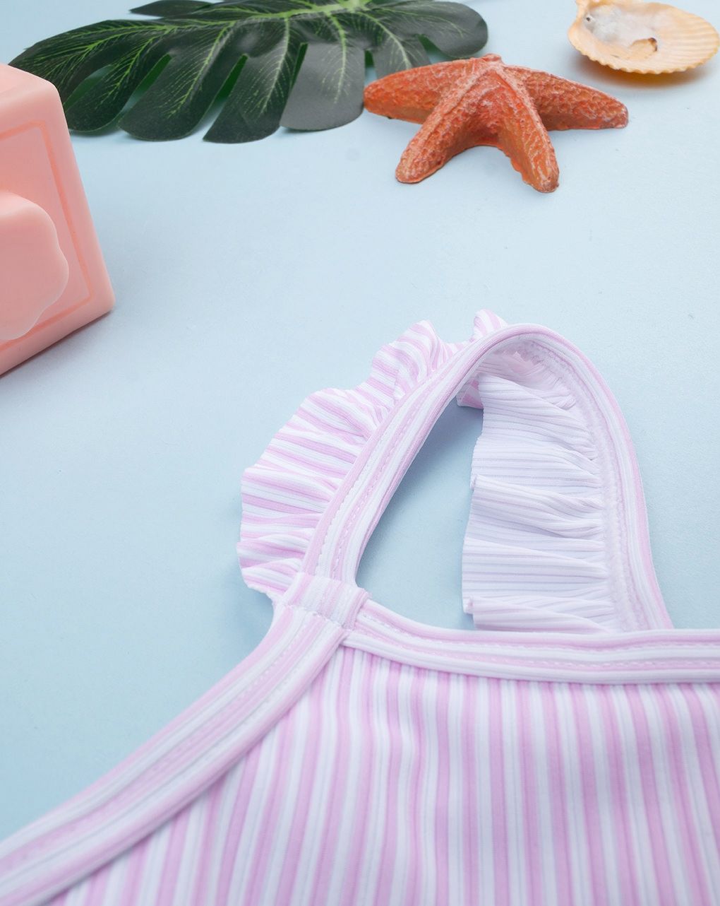 παιδικό ολόσωμο μαγιό ριγέ ροζ/λευκό για κορίτσι - Prénatal