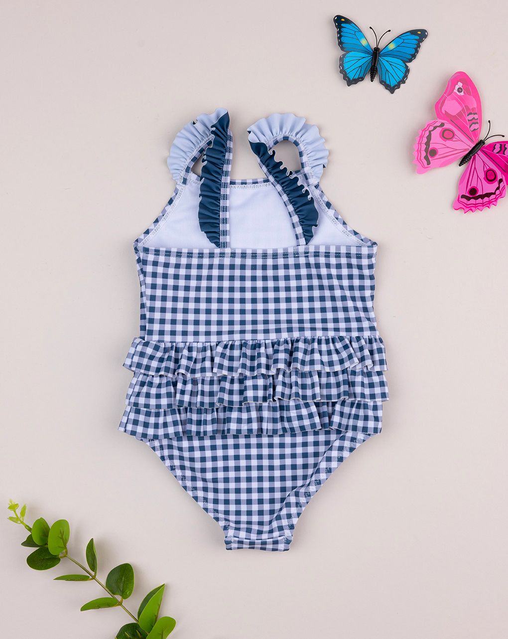 βρεφικό ολόσωμο μαγιό καρό vichy μπλε/λευκό για κορίτσι - Prénatal