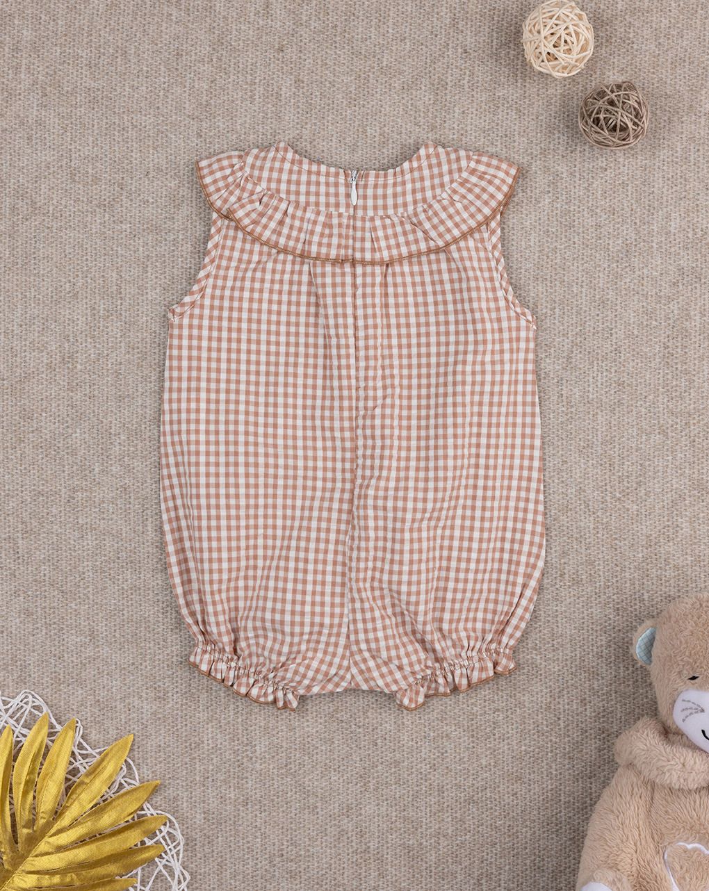 βρεφικό φορμάκι καρό vichy καφέ/λευκό για κορίτσι - Prénatal