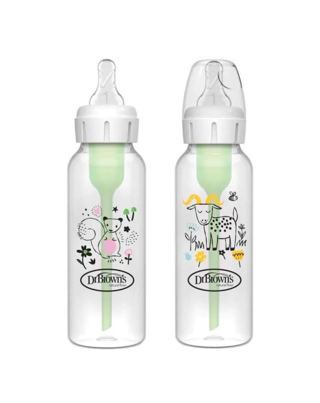 Dr. brown's options+ πλαστικό μπιμπερό 2τμχ με στενό λαιμό σκιουράκι+κατσικούλα 250ml sb82042 - Dr Browns