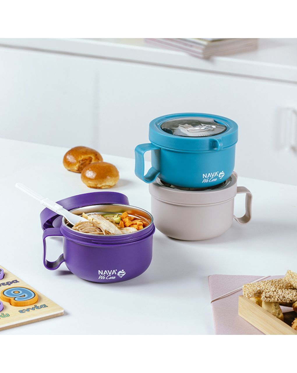 Nava δοχείο φαγητού ανοξείδωτο στρογγυλό "we care" μωβ 850ml 10-262-031 - Nava