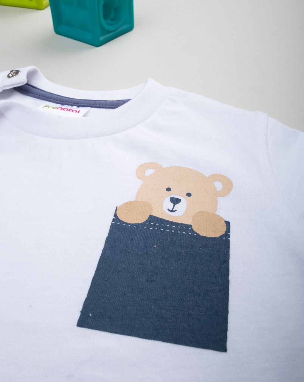 βρεφική πιτζάμα λευκή/μπλε με αρκουδάκι για αγόρι - Prénatal