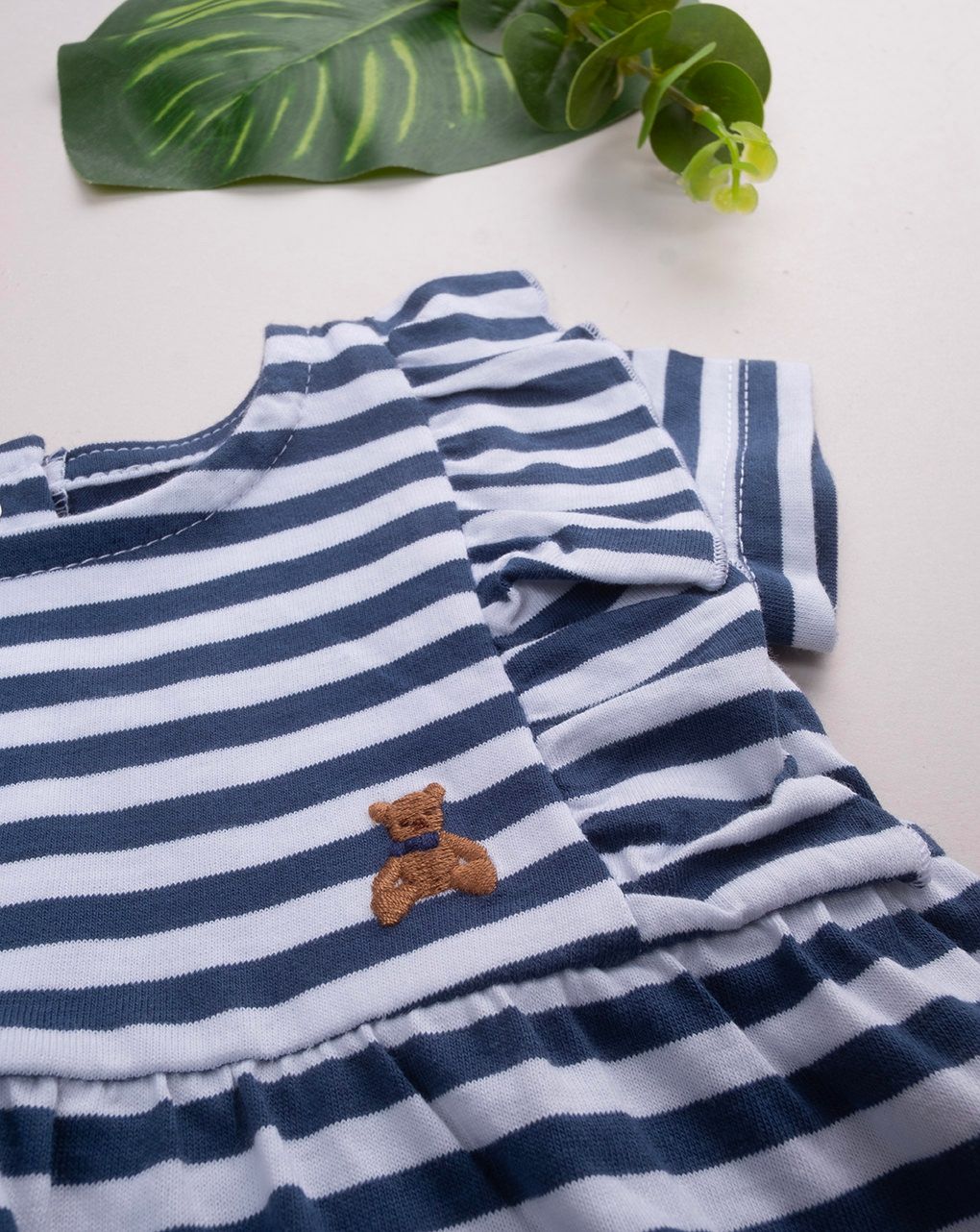 βρεφικό φόρεμα ριγέ μπλε/λευκό με αρκουδάκι για κορίτσι - Prénatal