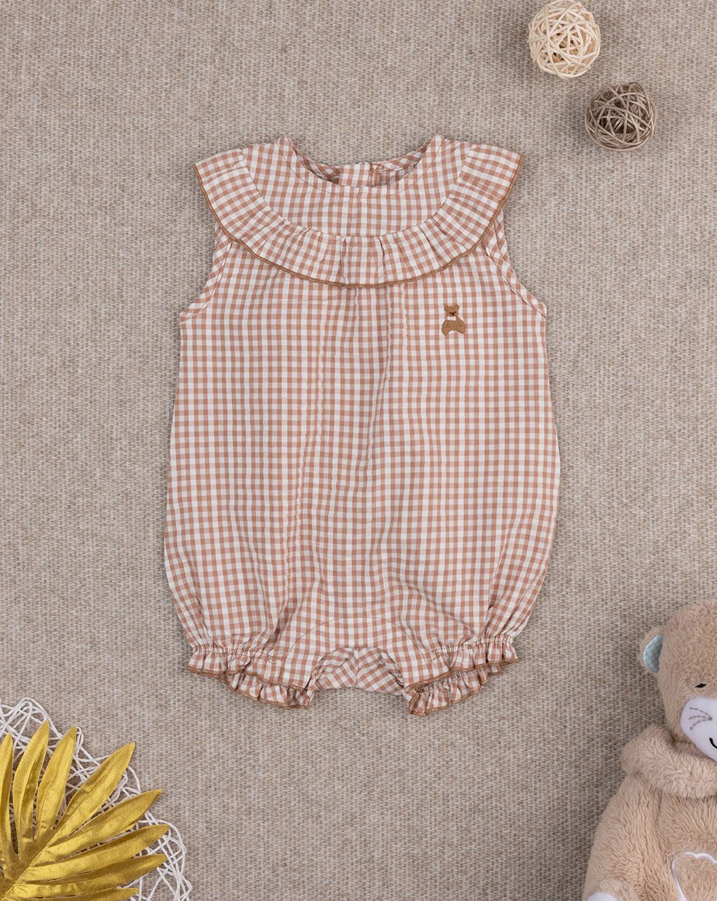 βρεφικό φορμάκι καρό vichy καφέ/λευκό για κορίτσι