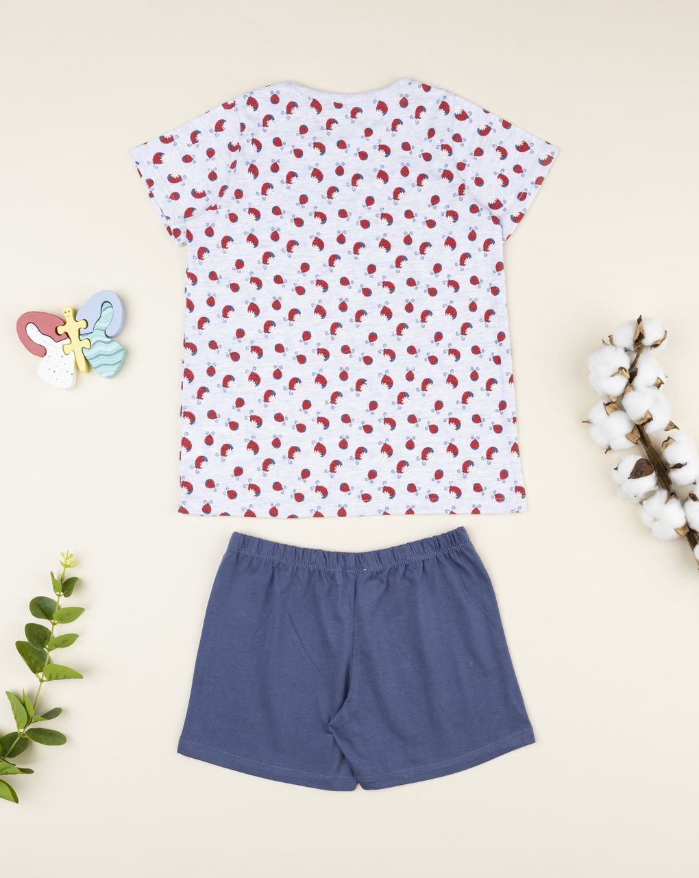 παιδική πιτζάμα γκρι/μπλε με πασχαλίτσες για κορίτσι - Prénatal