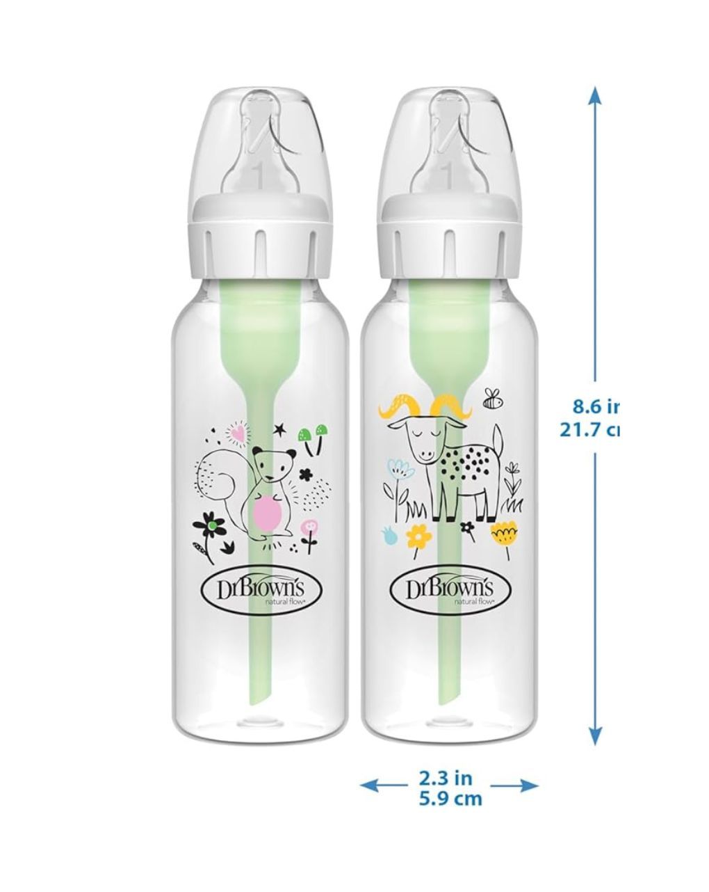 Dr. brown's options+ πλαστικό μπιμπερό 2τμχ με στενό λαιμό σκιουράκι+κατσικούλα 250ml sb82042 - Dr Browns