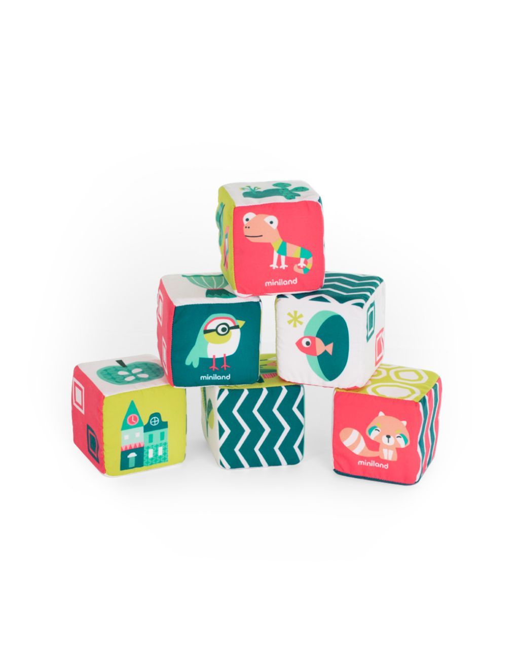 Miniland σετ μαλακών κύβων κουδουνίστρας me97230