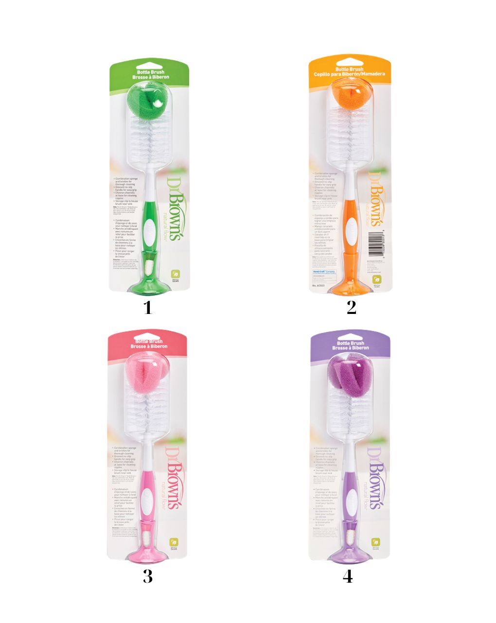 Dr. brown's βούρτσα καθαρισμού μπιμπερό χρωματιστές (4 σχέδια) ac023