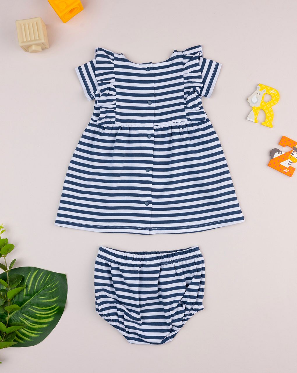 βρεφικό φόρεμα ριγέ μπλε/λευκό με αρκουδάκι για κορίτσι - Prénatal