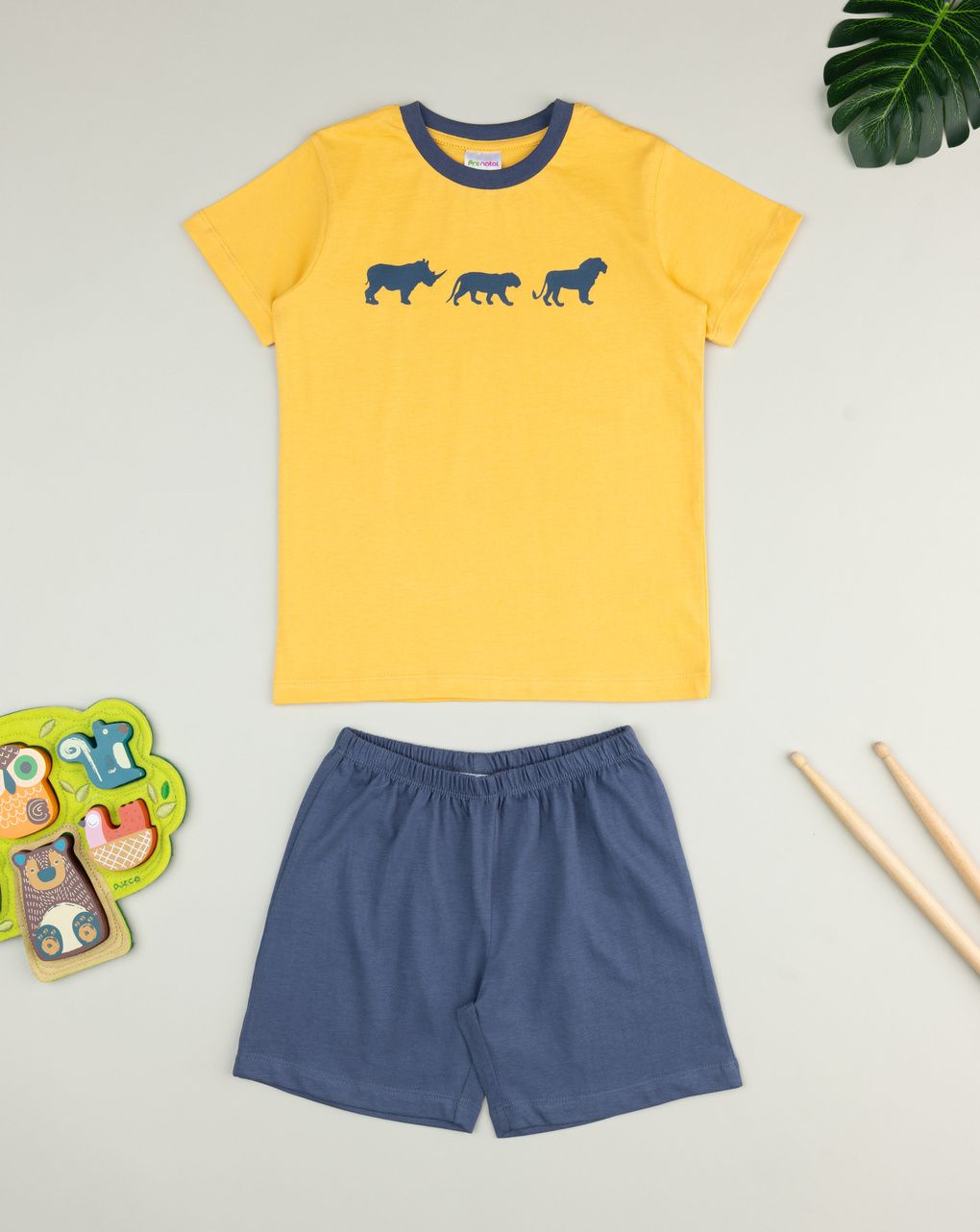 παιδική πιτζάμα κίτρινη/μπλε jungle για αγόρι - Prénatal