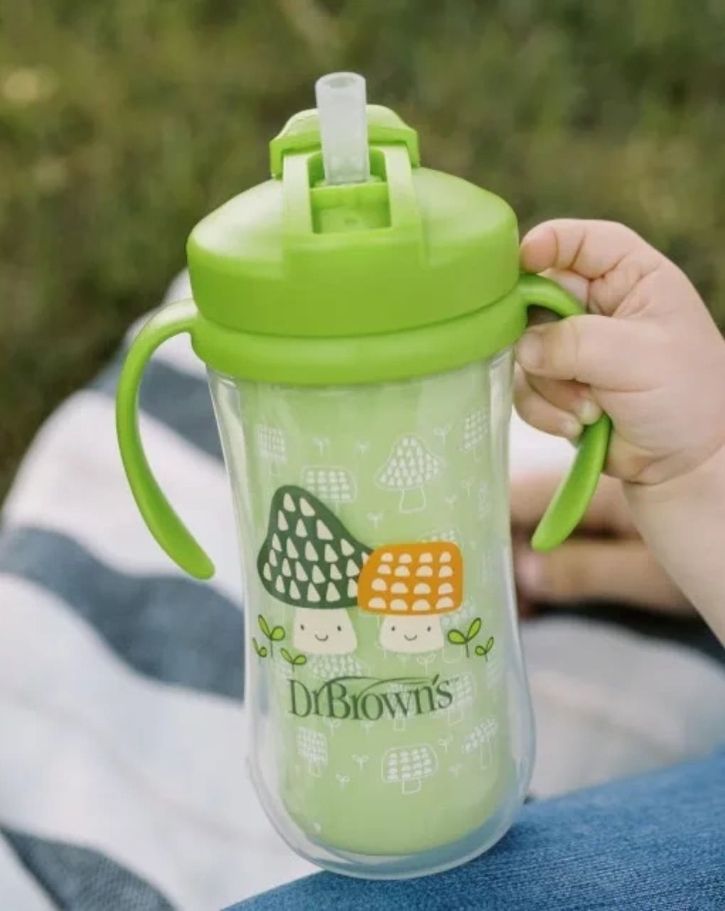 Dr. brown's παγούρι-θερμός με καλαμάκι & χερούλια 12m+ 300ml green mushrooms tc01203 - Dr Browns