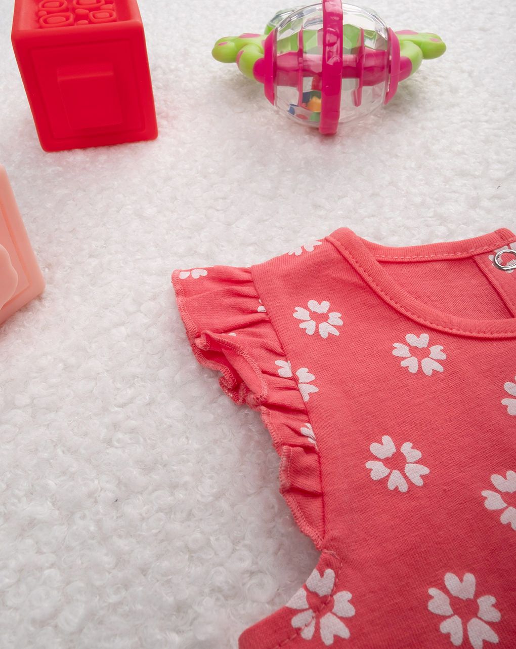 βρεφική μπλούζα κοραλί με λουλούδια για κορίτσι - Prénatal