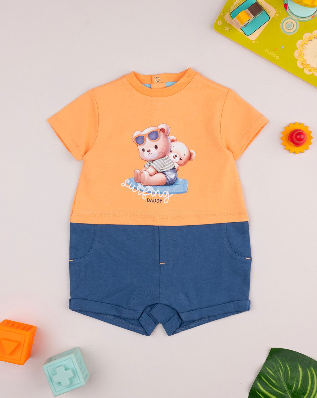 βρεφικό φορμάκι πορτοκαλί/μπλε surfing για αγόρι