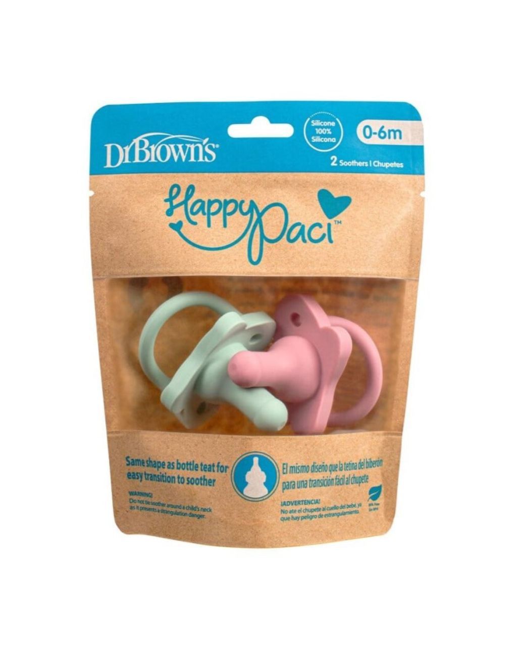 Dr. brown's πιπίλα σιλικόνης 2τμχ 0-6m pink/green ps12007 - Dr Browns
