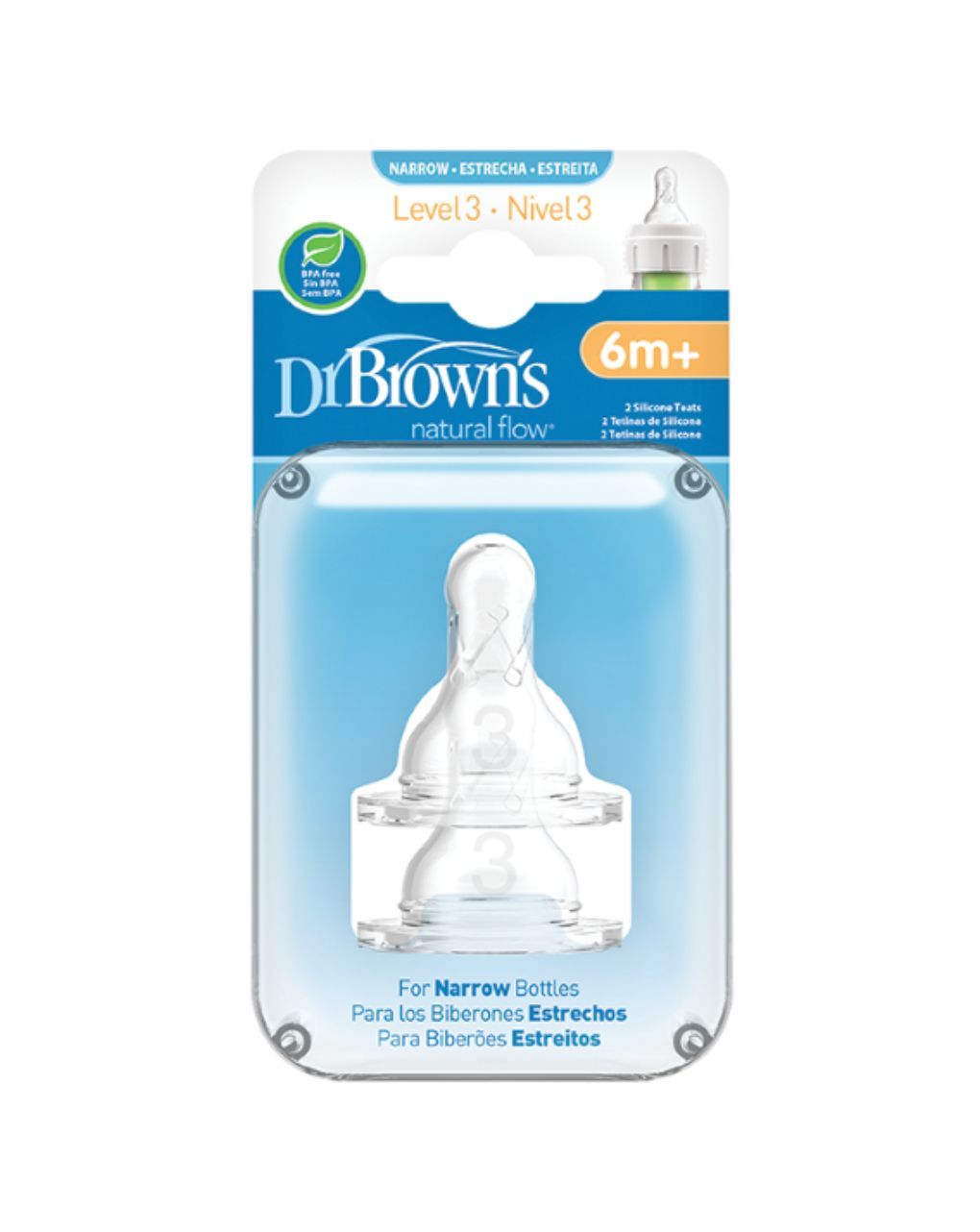 Dr. brown's options+ θηλές σιλικόνης γρήγορης ροής level 3 με στενό λαιμό 6m+ 112.70.1hc.095 - Dr Browns