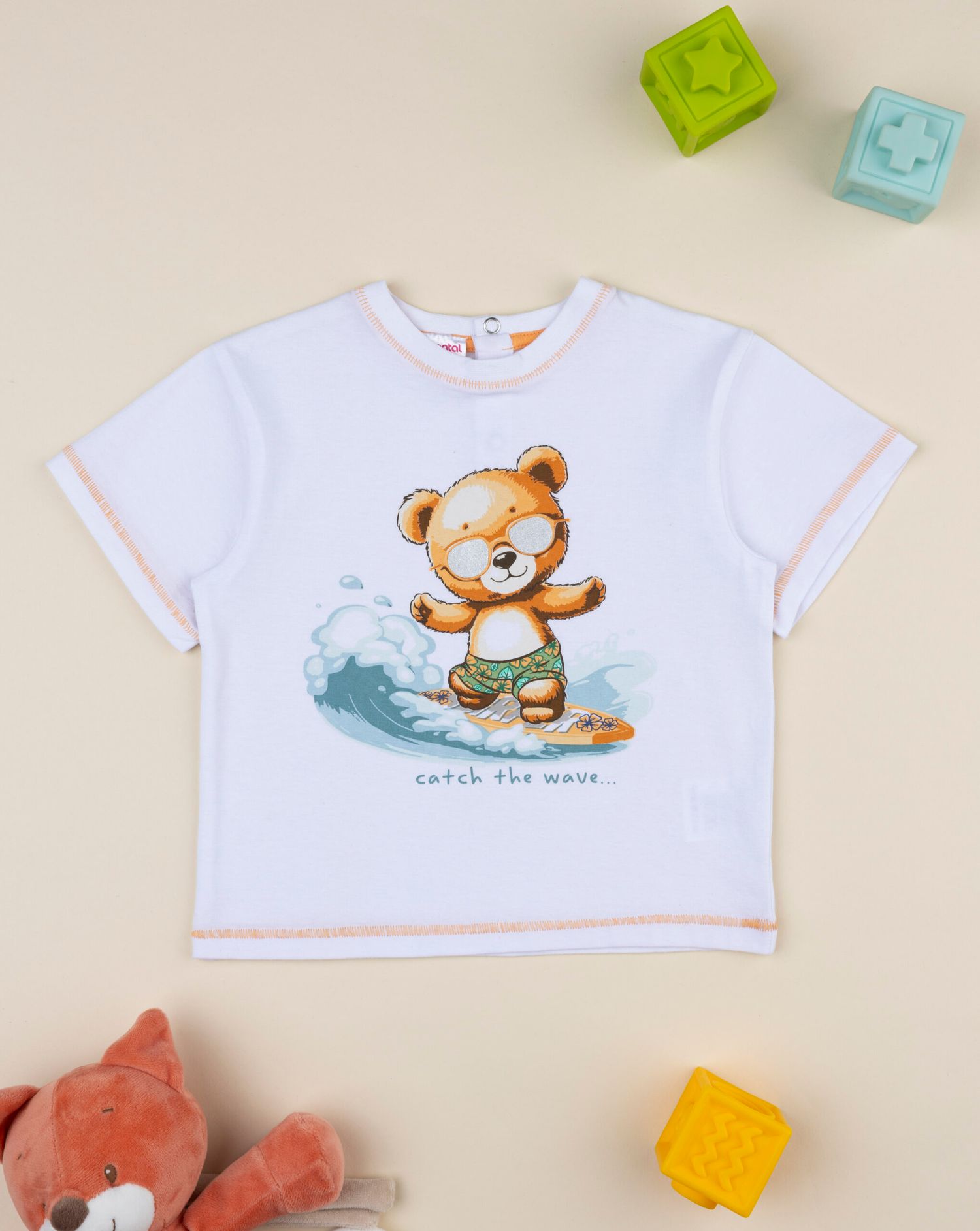βρεφικό t-shirt λευκό αρκουδάκι surfer για αγόρι - Prénatal