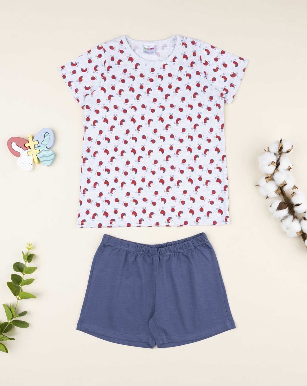 παιδική πιτζάμα γκρι/μπλε με πασχαλίτσες για κορίτσι - Prénatal