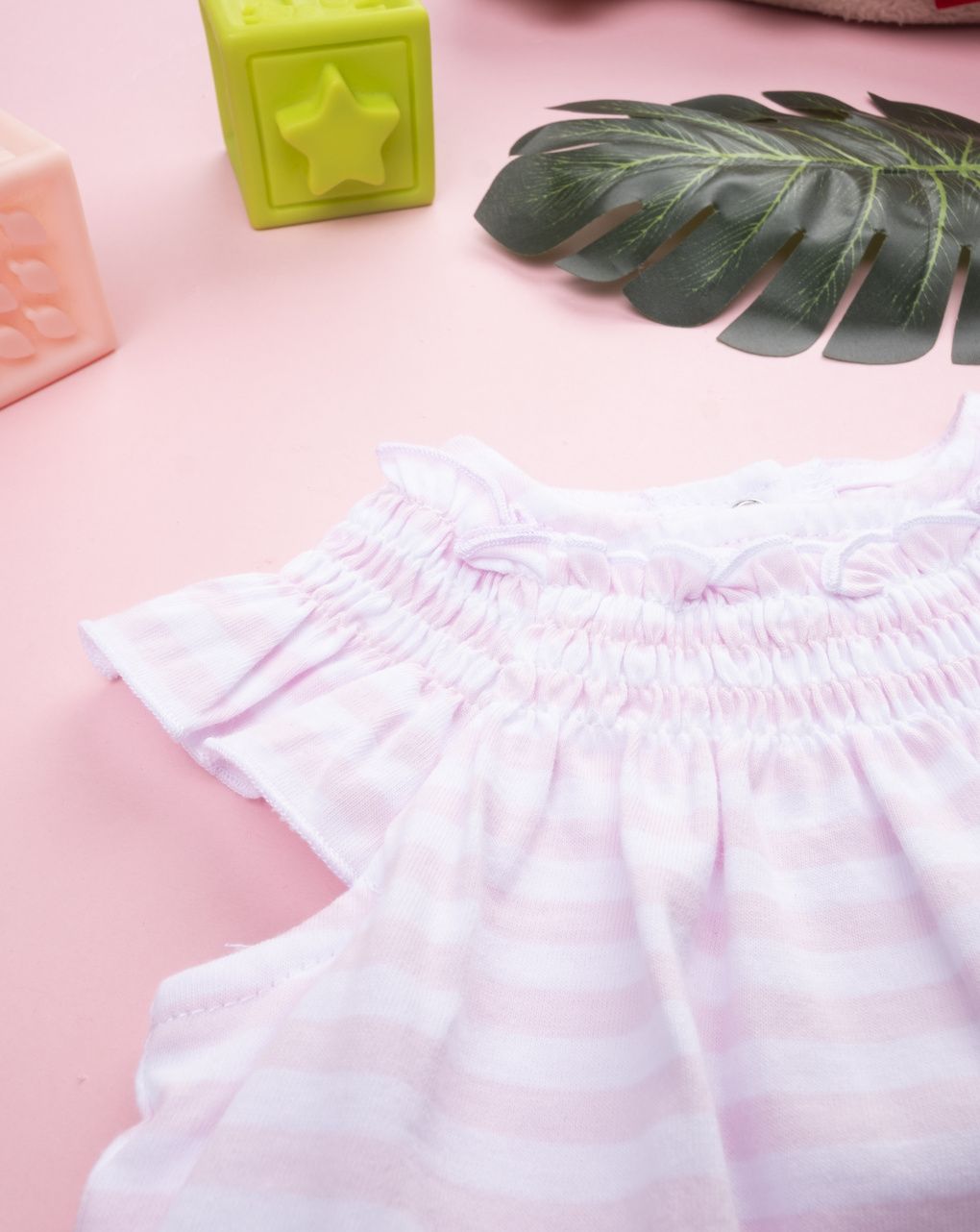 βρεφικό φορμάκι ριγέ ροζ/λευκό με αρκουδάκι για κορίτσι - Prénatal