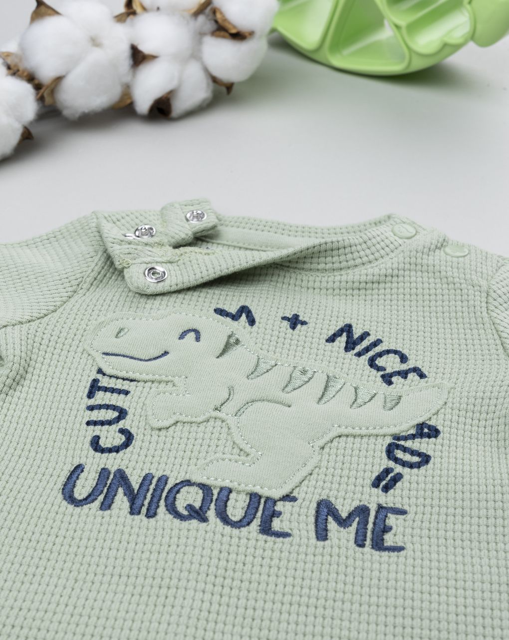 βρεφικό φορμάκι γκοφρέ πράσινο με δεινόσαυρο για αγόρι - Prénatal