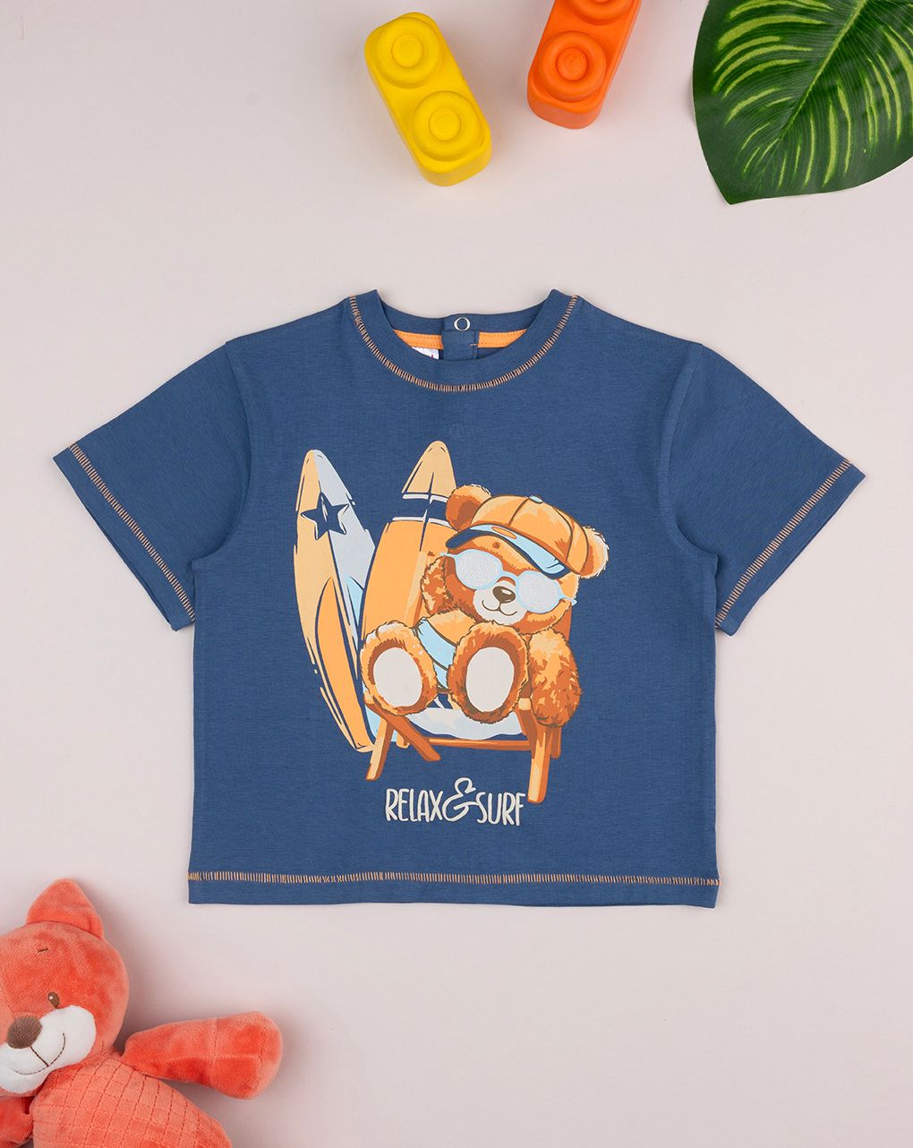 βρεφικό t-shirt μπλε αρκουδάκι surfer για αγόρι - Prénatal