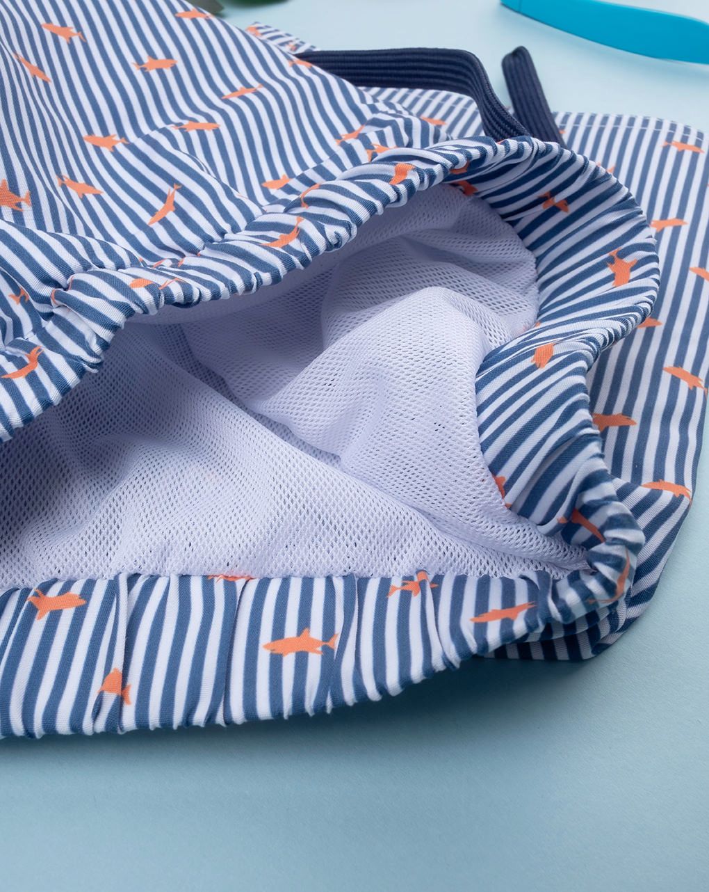 βρεφικό μαγιό boxer ριγέ μπλε/λευκό με ψάρια για αγόρι - Prénatal