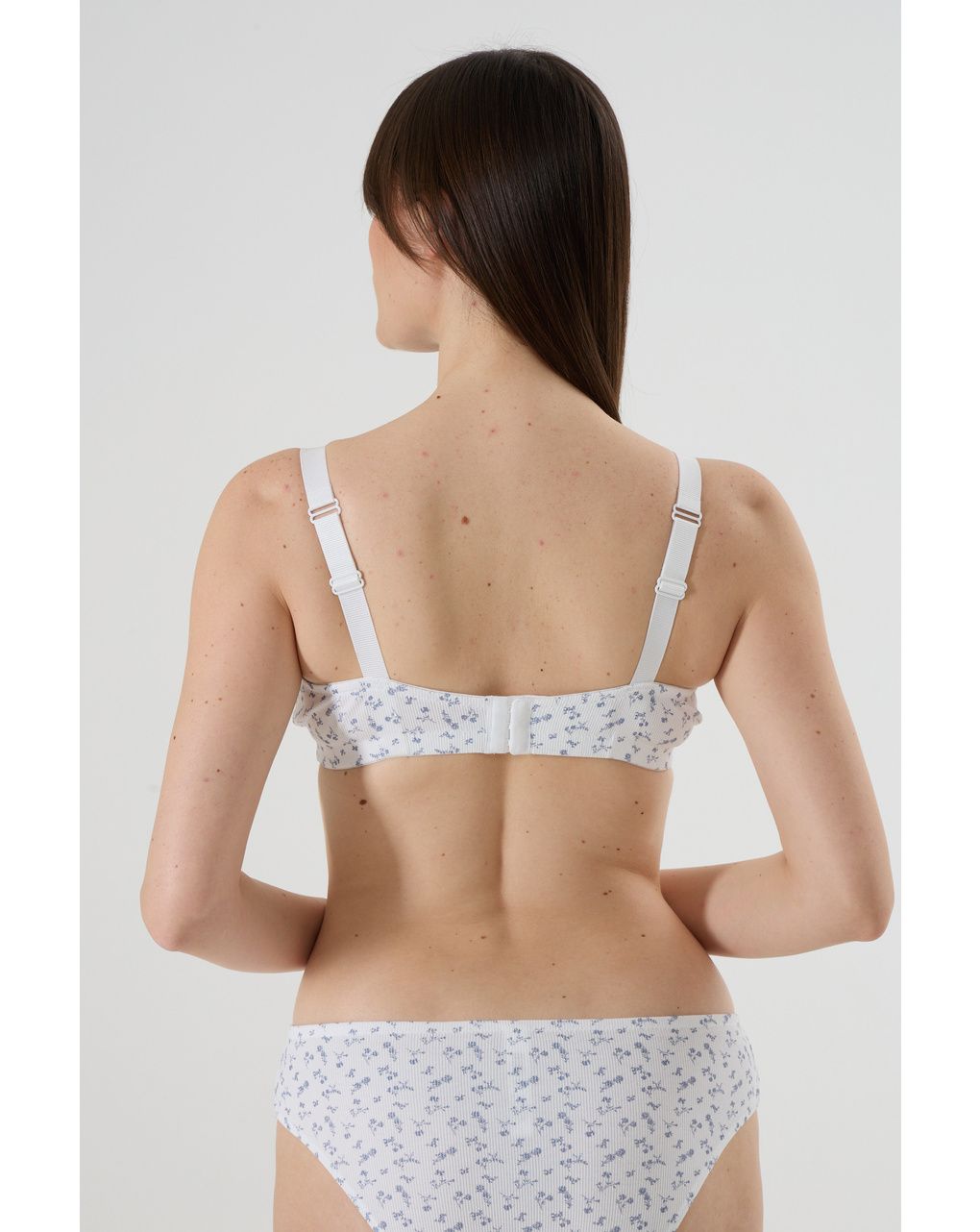 γυναικείο σουτιέν θηλασμού λευκό ριμπ φλοράλ μπλε - Prénatal