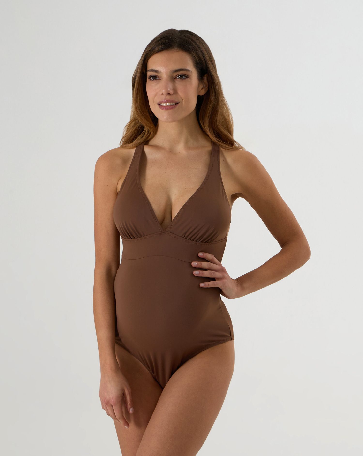γυναικείο ολόσωμο μαγιό εγκυμοσύνης καφέ - Prénatal