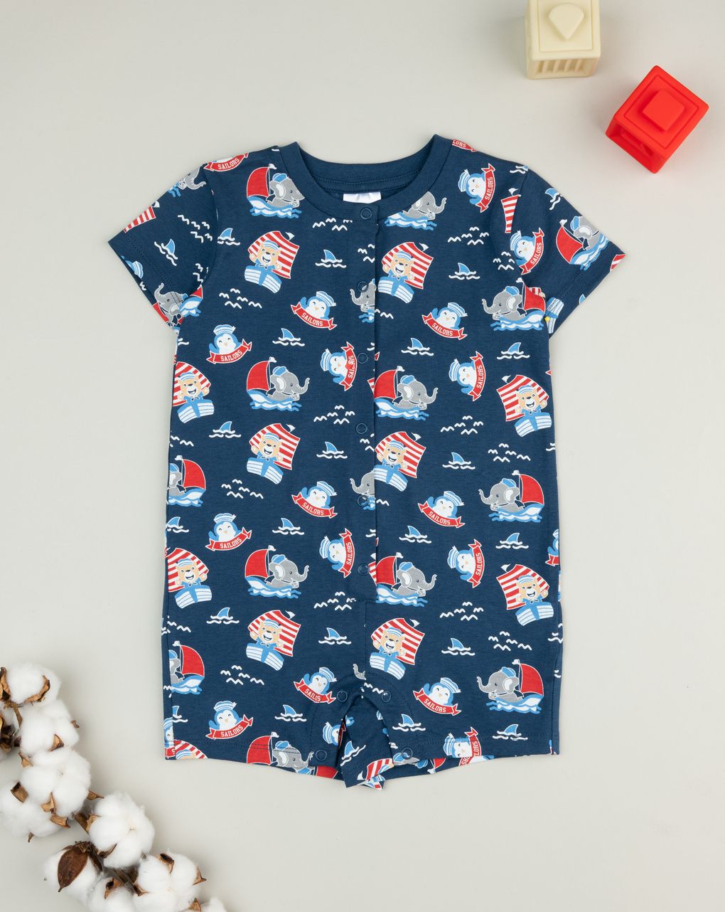 βρεφική ολόσωμη πιτζάμα μπλε sailors για αγόρι - Prénatal