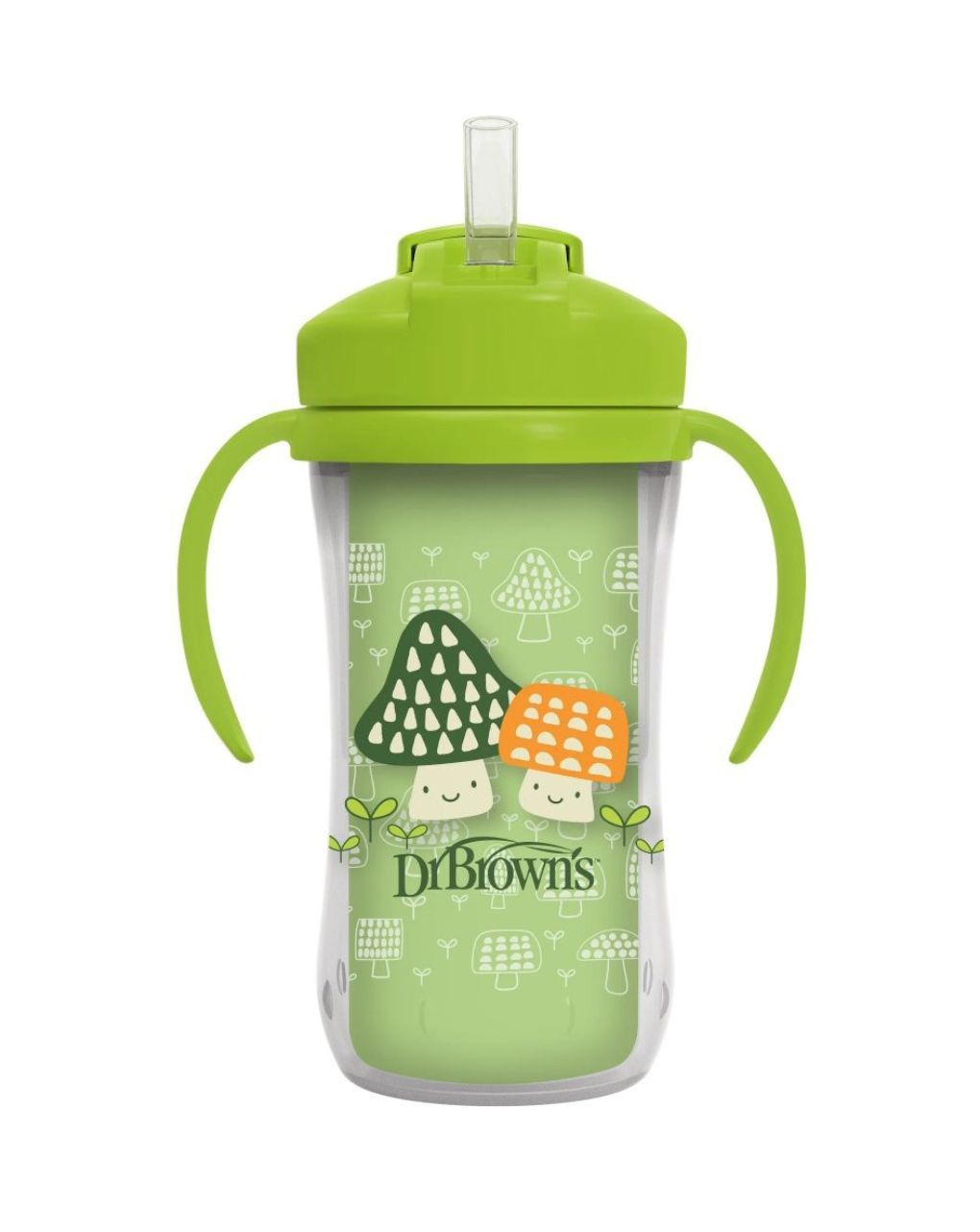 Dr. brown's παγούρι-θερμός με καλαμάκι & χερούλια 12m+ 300ml green mushrooms tc01203