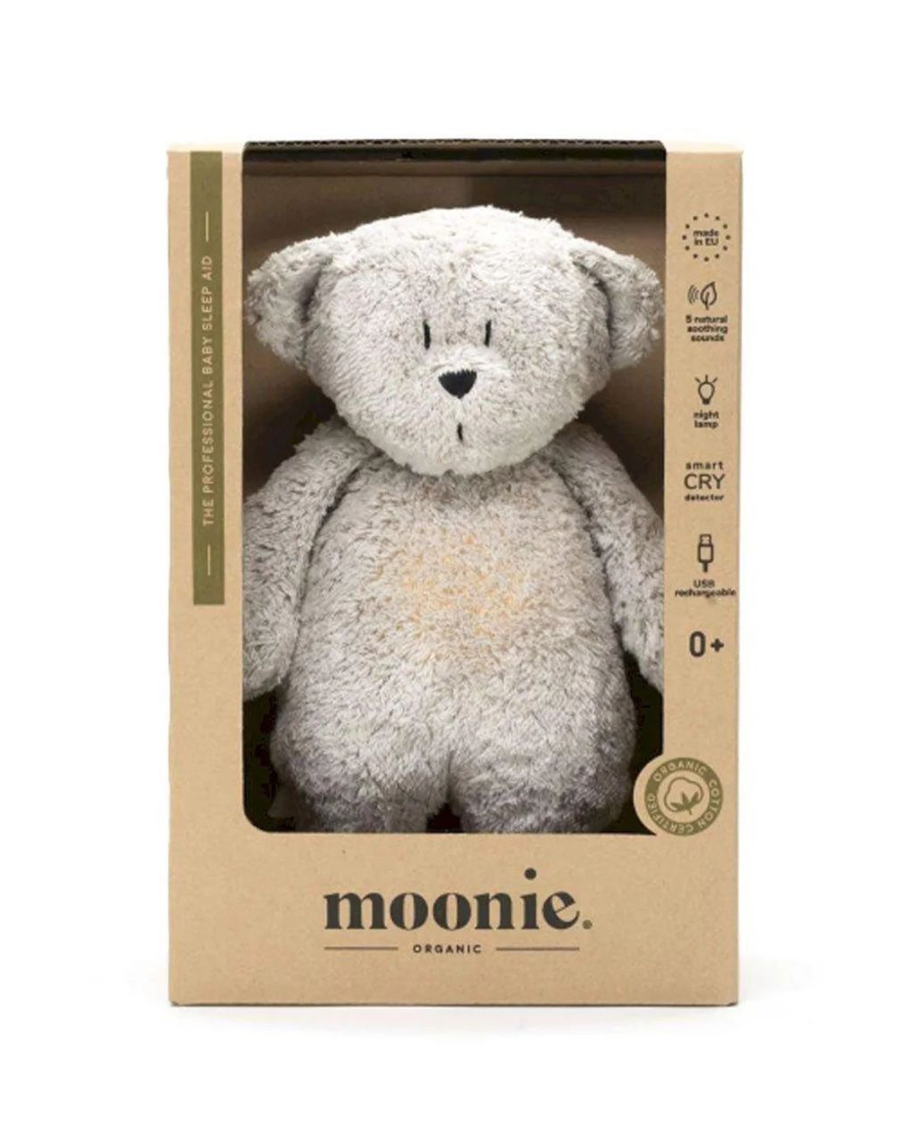 Moonie 2.0 the organic humming bear επαναφορτιζόμενο βοήθημα ύπνου με ηχογράφιση και αισθητήρα κλάματος grey - MOONIES