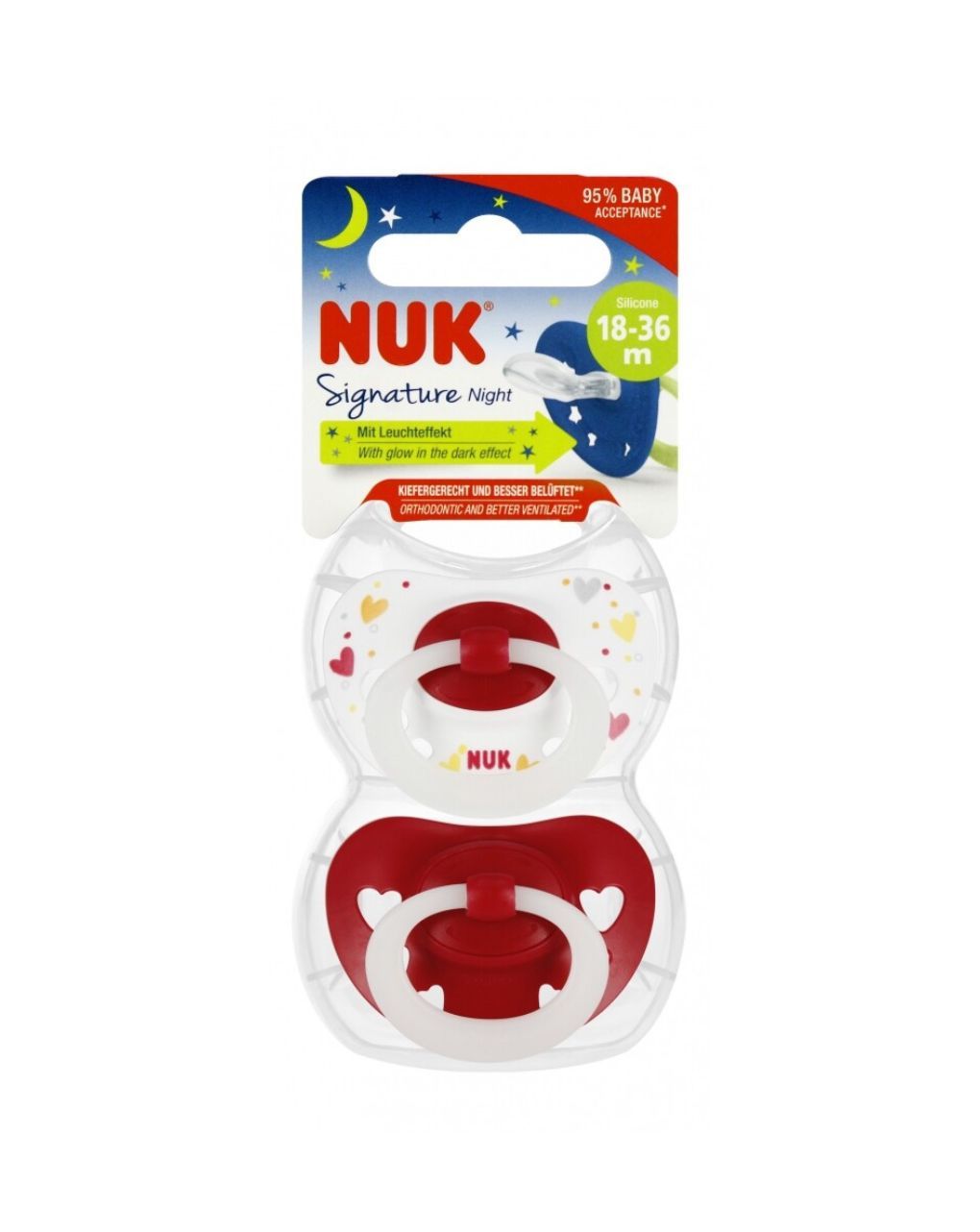 Nuk signature night πιπίλες σιλικόνης με θήκη 2τμχ 18-36m 10177166 (2 σχέδια) - Nuk