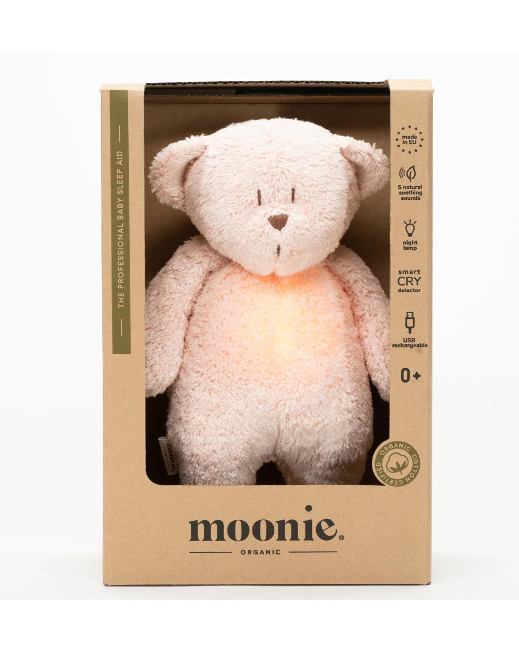 Moonie 2.0 the organic humming bear επαναφορτιζόμενο βοήθημα ύπνου με ηχογράφιση και αισθητήρα κλάματος rose - MOONIES