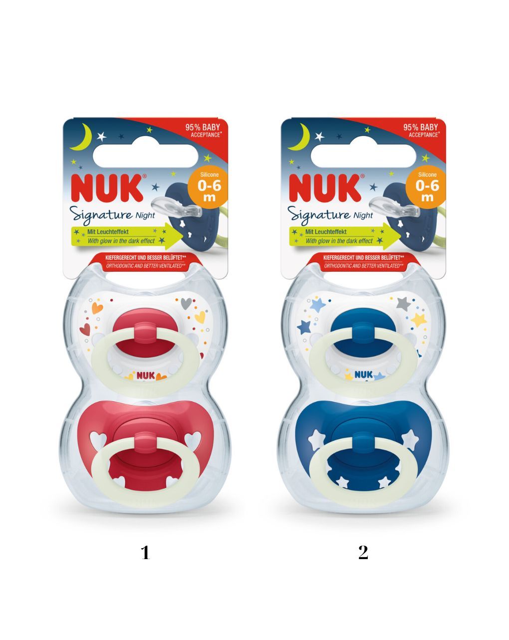 Nuk signature night πιπίλες σιλικόνης με θήκη 2τμχ 0-6m 10175270 (2 σχέδια)
